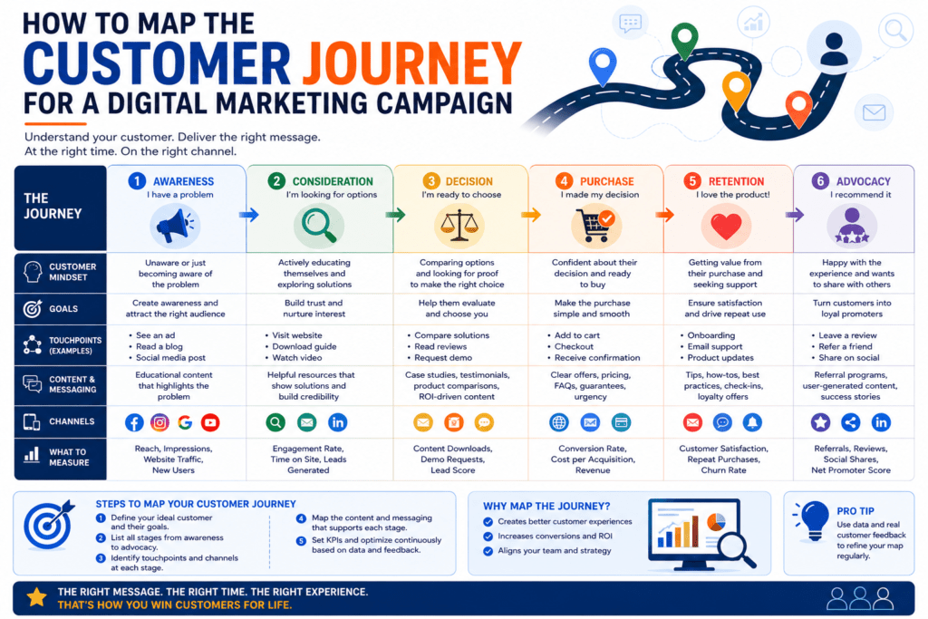 customer journey mapping, digital marketing campaign, customer touchpoints, buyer journey, marketing funnel, customer experience, conversion journey, audience research, lead generation, customer behavior, campaign strategy, conversion rate, lead nurturing, customer retention