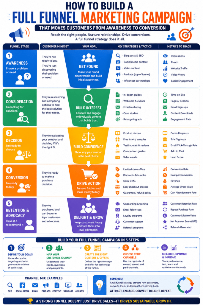full funnel marketing campaign, full funnel marketing, marketing funnel, customer acquisition funnel